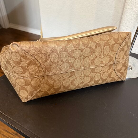 Coach Tan and Gold Signature Shoulder Bag - Picture 9 of 15